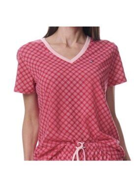 NWT Tommy Hilfiger Printed Short-Sleeve Tee VDay Plaid Tango Sleepwear Shirt L